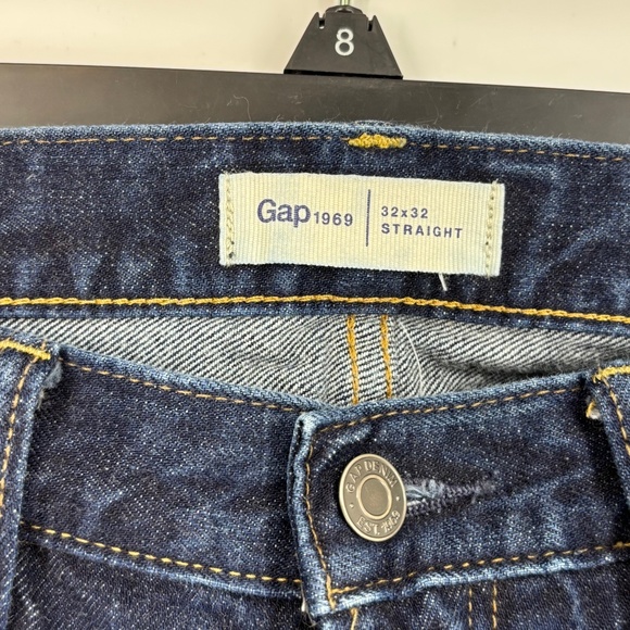 Gap 1969 Mens 32 Waist by 32 Length Jeans Straight Leg Mid Rise Dark Blue 5 PKT - Picture 3 of 10